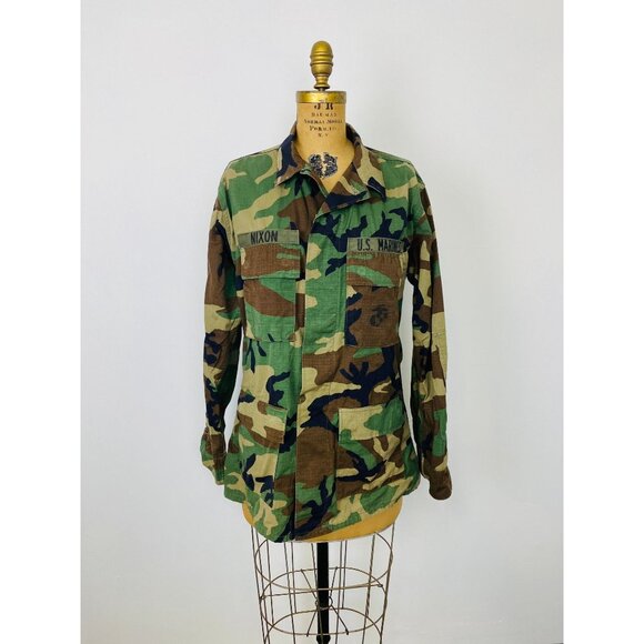 Vintage US Marines Woodland Camouflage Hot Weather Combat Coat, Camo Jacket, L - Picture 1 of 10